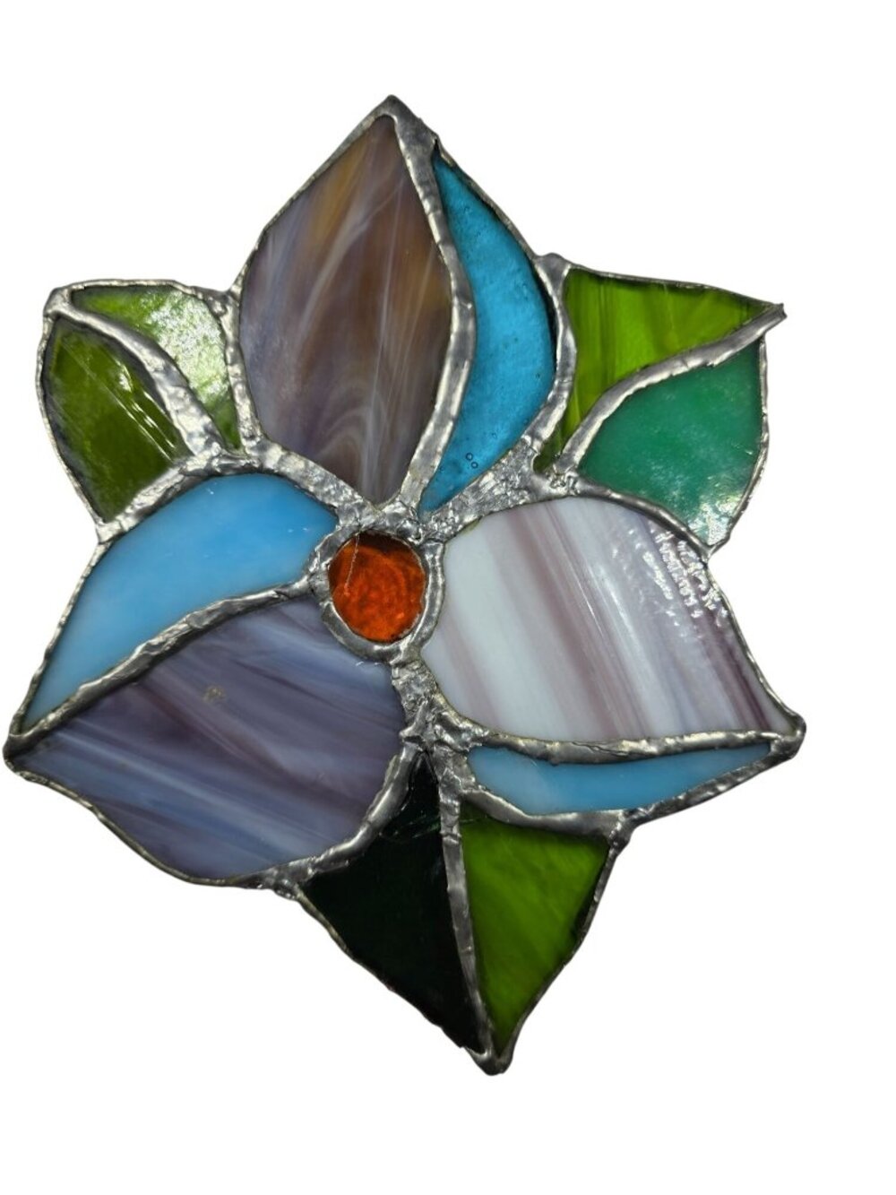 Stained Glass Flower Suncatcher Multicolor Petals Orange centerpiece cottagecore - Picture 2 of 5